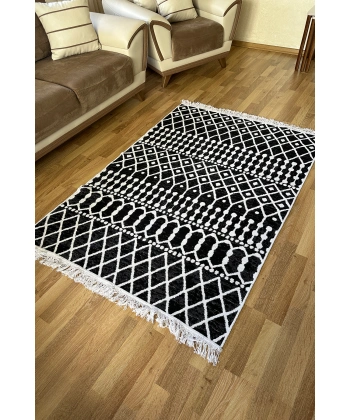 SİMEREV HALI Pamuk Dokuma Yumuşak Çift Taraflı Yıkanabilir Saçaklı Salon Mutfak Yolluk Kilim