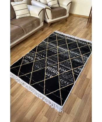 SİMEREV HALI Pamuk Dokuma Yumuşak Çift Taraflı Yıkanabilir Saçaklı Salon Mutfak Yolluk Kilim