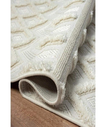 SİMEREV HALI Beyaz Krem Yumuşak Örgü Bukle Dokuma Yolluk Salon Mutfak Yatak Oturma Odası Halısı