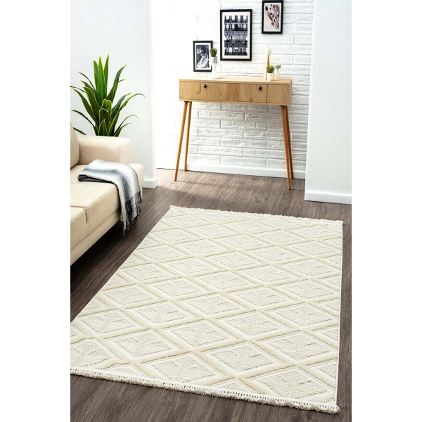 SİMEREV HALI Yumuşak Shaggy Pamuk Örgü Bukle Dokuma Yolluk Salon Mutfak Yatak Oturma Odası Halısı