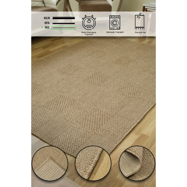 Simerev Halı Bohem Dokuma Örme Modern Jüt Hasır Kaymaz Taban Yıkanabilir Antialerjik Yolluk Kilim