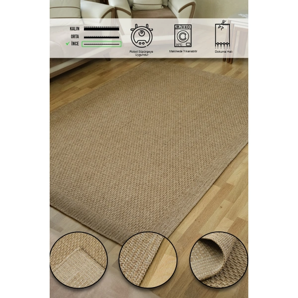 Simerev Halı Bohem Dokuma Örme Modern Jüt Hasır Kaymaz Taban Yıkanabilir Antialerjik Yolluk Kilim