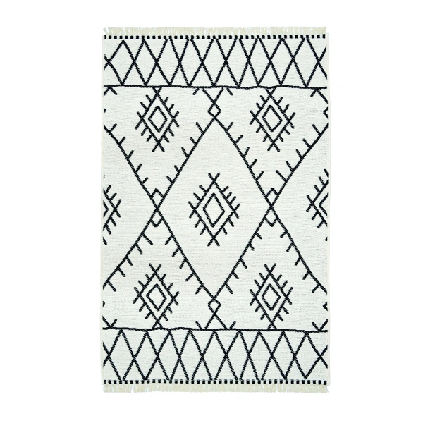 SİMEREV HALI İskandinav Kaymaz Taban Saçaklı Dokuma Örgü Yıkanabilir Salon Oturma Odası Yolluk Kilim