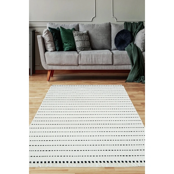 SİMEREV HALI İskandinav Kaymaz Taban Saçaklı Dokuma Örgü Yıkanabilir Salon Oturma Odası Yolluk Kilim