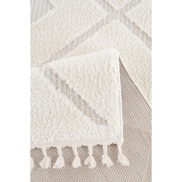 SİMEREV HALI Beyaz Bej Yumuşak Peluş Shaggy Modern Dokuma Salon Mutfak Çocuk Oturma Odası Halısı