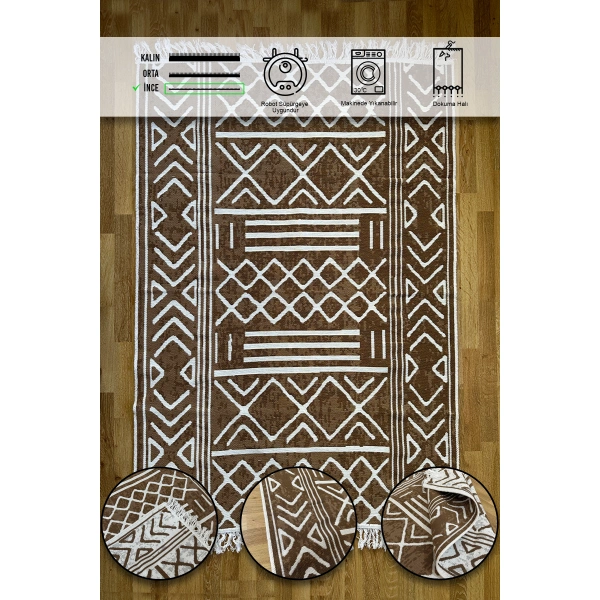 SİMEREV HALI Pamuk Dokuma Yumuşak Çift Taraflı Yıkanabilir Saçaklı Salon Mutfak Yolluk Kilim