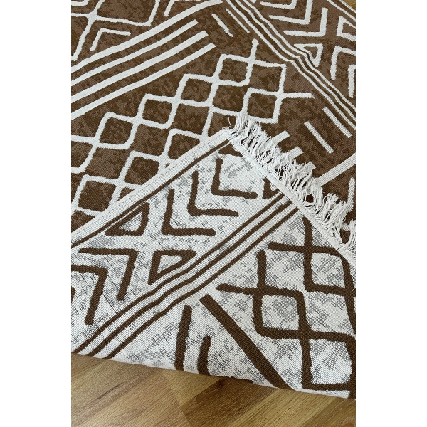 SİMEREV HALI Pamuk Dokuma Yumuşak Çift Taraflı Yıkanabilir Saçaklı Salon Mutfak Yolluk Kilim