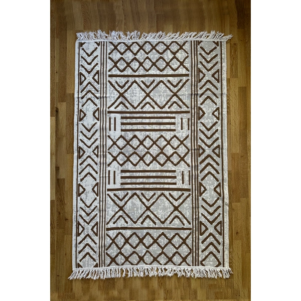 SİMEREV HALI Pamuk Dokuma Yumuşak Çift Taraflı Yıkanabilir Saçaklı Salon Mutfak Yolluk Kilim