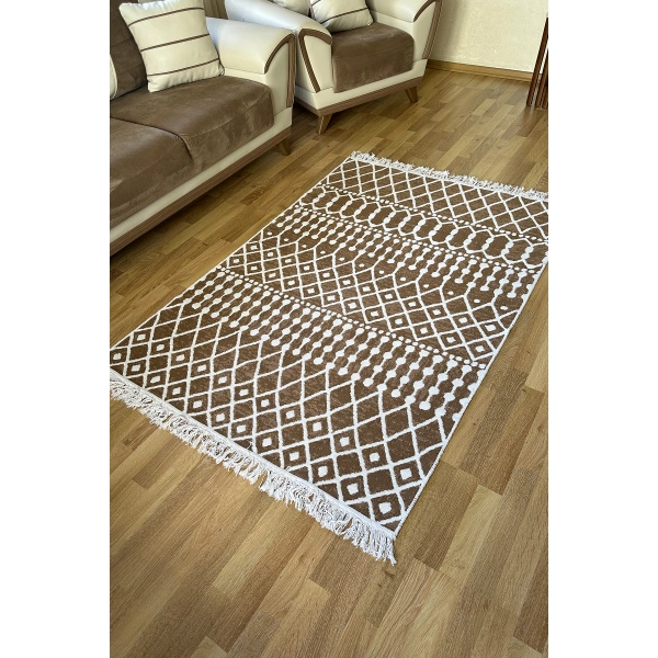 SİMEREV HALI Pamuk Dokuma Yumuşak Çift Taraflı Yıkanabilir Saçaklı Salon Mutfak Yolluk Kilim