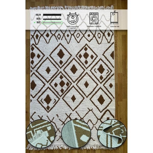 SİMEREV HALI Pamuk Dokuma Yumuşak Çift Taraflı Yıkanabilir Saçaklı Salon Mutfak Yolluk Kilim