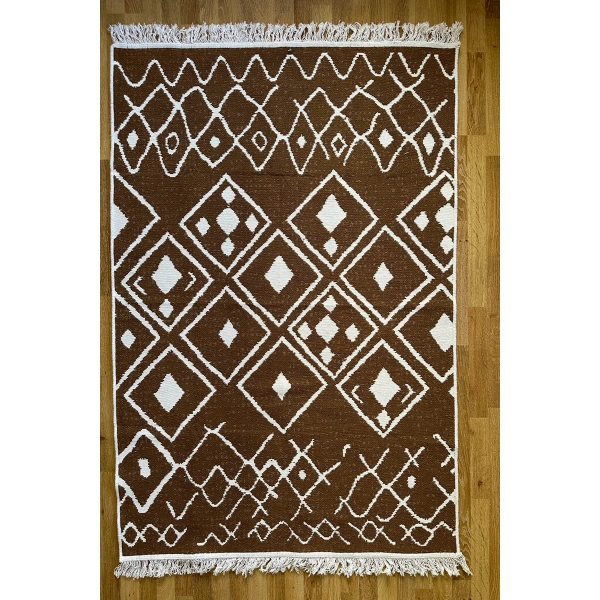 SİMEREV HALI Pamuk Dokuma Yumuşak Çift Taraflı Yıkanabilir Saçaklı Salon Mutfak Yolluk Kilim