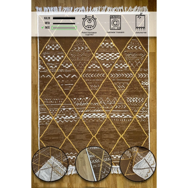 SİMEREV HALI Pamuk Dokuma Yumuşak Çift Taraflı Yıkanabilir Saçaklı Salon Mutfak Yolluk Kilim