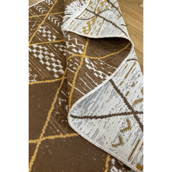 SİMEREV HALI Pamuk Dokuma Yumuşak Çift Taraflı Yıkanabilir Saçaklı Salon Mutfak Yolluk Kilim