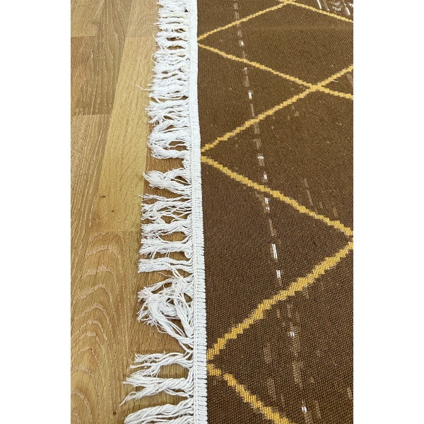 SİMEREV HALI Pamuk Dokuma Yumuşak Çift Taraflı Yıkanabilir Saçaklı Salon Mutfak Yolluk Kilim