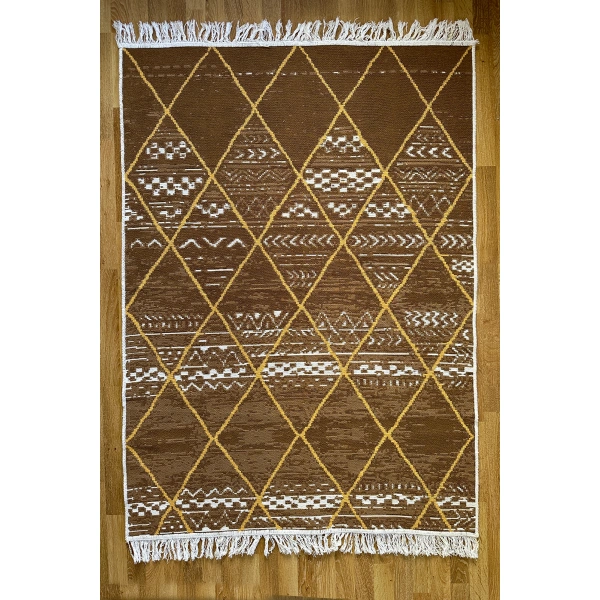 SİMEREV HALI Pamuk Dokuma Yumuşak Çift Taraflı Yıkanabilir Saçaklı Salon Mutfak Yolluk Kilim