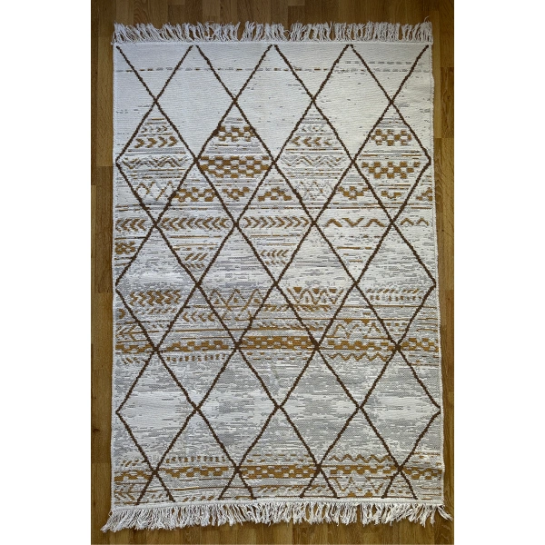 SİMEREV HALI Pamuk Dokuma Yumuşak Çift Taraflı Yıkanabilir Saçaklı Salon Mutfak Yolluk Kilim