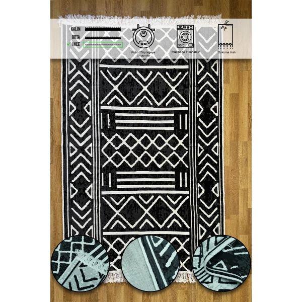 SİMEREV HALI Pamuk Dokuma Yumuşak Çift Taraflı Yıkanabilir Saçaklı Salon Mutfak Yolluk Kilim