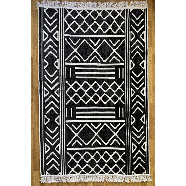 SİMEREV HALI Pamuk Dokuma Yumuşak Çift Taraflı Yıkanabilir Saçaklı Salon Mutfak Yolluk Kilim