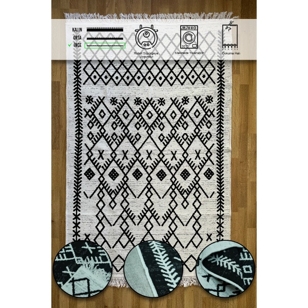 SİMEREV HALI Pamuk Dokuma Yumuşak Çift Taraflı Yıkanabilir Saçaklı Salon Mutfak Yolluk Kilim