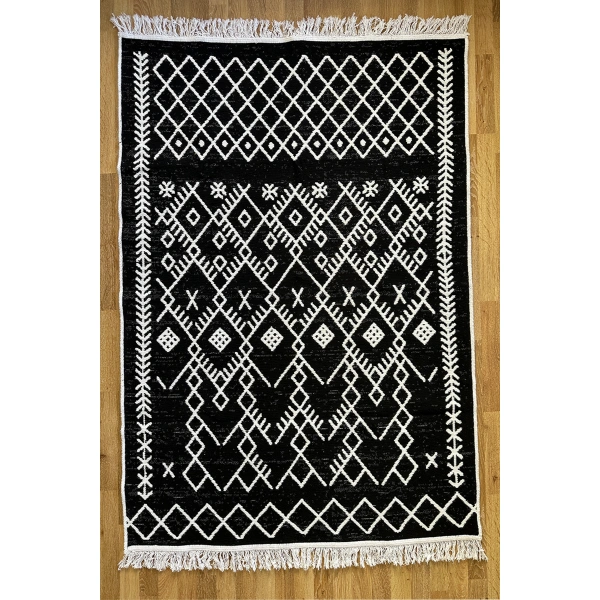 SİMEREV HALI Pamuk Dokuma Yumuşak Çift Taraflı Yıkanabilir Saçaklı Salon Mutfak Yolluk Kilim