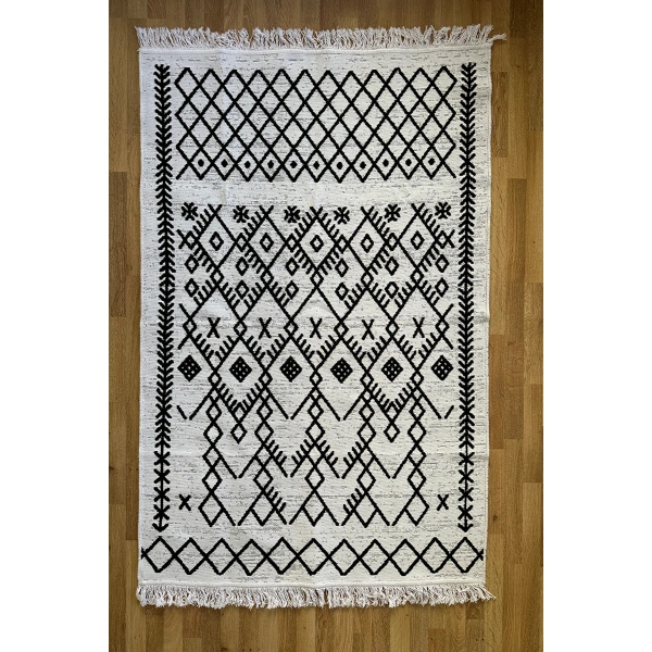 SİMEREV HALI Pamuk Dokuma Yumuşak Çift Taraflı Yıkanabilir Saçaklı Salon Mutfak Yolluk Kilim