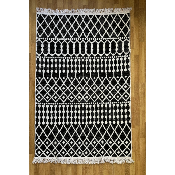 SİMEREV HALI Pamuk Dokuma Yumuşak Çift Taraflı Yıkanabilir Saçaklı Salon Mutfak Yolluk Kilim