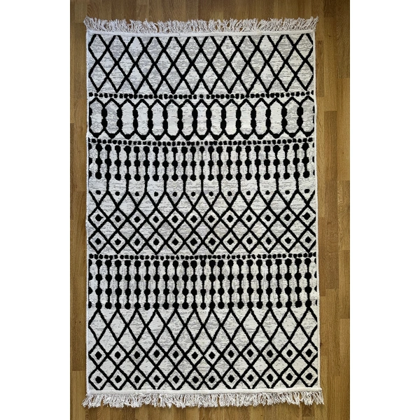 SİMEREV HALI Pamuk Dokuma Yumuşak Çift Taraflı Yıkanabilir Saçaklı Salon Mutfak Yolluk Kilim