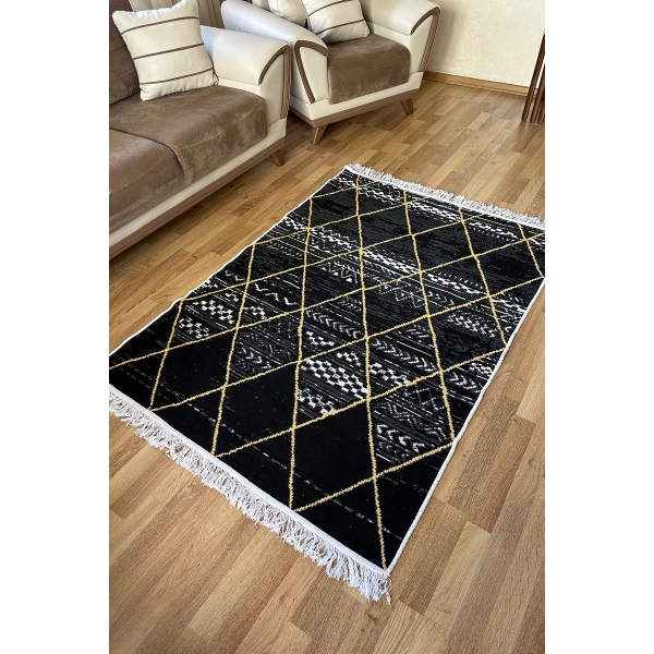 SİMEREV HALI Pamuk Dokuma Yumuşak Çift Taraflı Yıkanabilir Saçaklı Salon Mutfak Yolluk Kilim