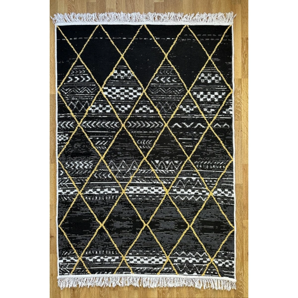 SİMEREV HALI Pamuk Dokuma Yumuşak Çift Taraflı Yıkanabilir Saçaklı Salon Mutfak Yolluk Kilim