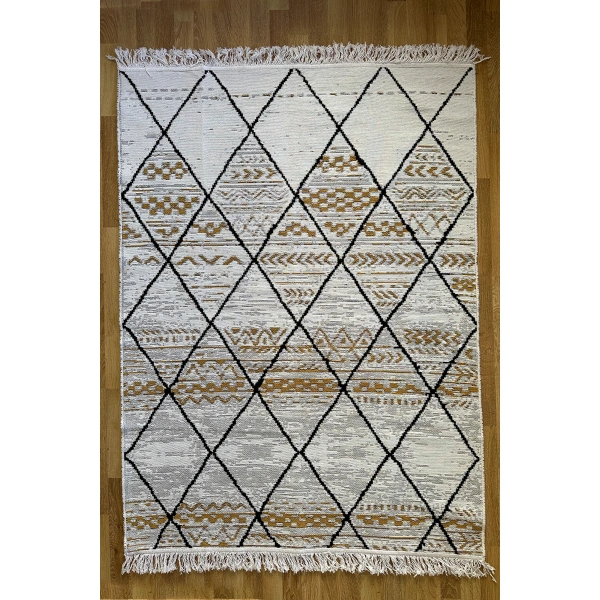 SİMEREV HALI Pamuk Dokuma Yumuşak Çift Taraflı Yıkanabilir Saçaklı Salon Mutfak Yolluk Kilim