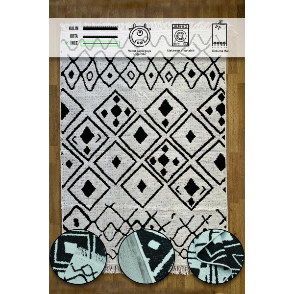 SİMEREV HALI Pamuk Dokuma Yumuşak Çift Taraflı Yıkanabilir Saçaklı Salon Mutfak Yolluk Kilim