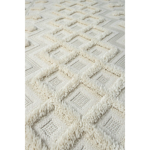 SİMEREV HALI Beyaz Krem Yumuşak Örgü Bukle Dokuma Yolluk Salon Mutfak Yatak Oturma Odası Halısı