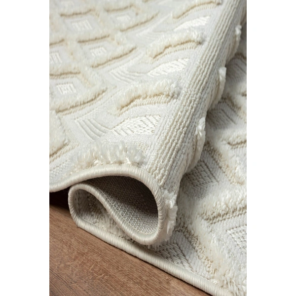 SİMEREV HALI Beyaz Krem Yumuşak Örgü Bukle Dokuma Yolluk Salon Mutfak Yatak Oturma Odası Halısı