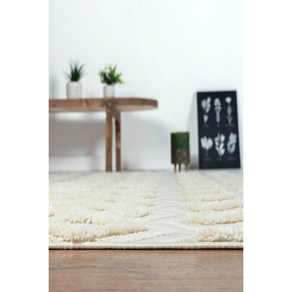 SİMEREV HALI Beyaz Krem Yumuşak Örgü Bukle Dokuma Yolluk Salon Mutfak Yatak Oturma Odası Halısı