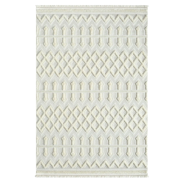 SİMEREV HALI Beyaz Krem Yumuşak Örgü Bukle Dokuma Yolluk Salon Mutfak Yatak Oturma Odası Halısı