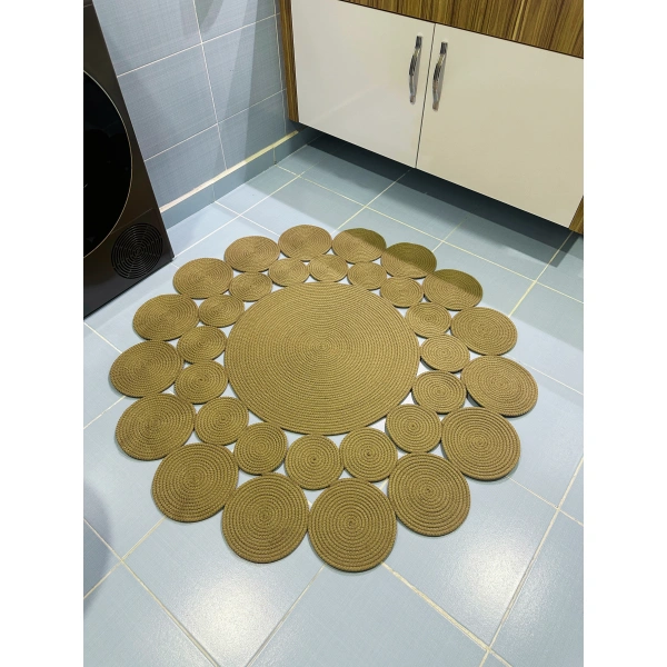 El Örmesi Yıkanabilir Çift Taraflı Oturma Odası Salon Mutfak Halısı Jüt Hasır Yolluk Halı Kilim