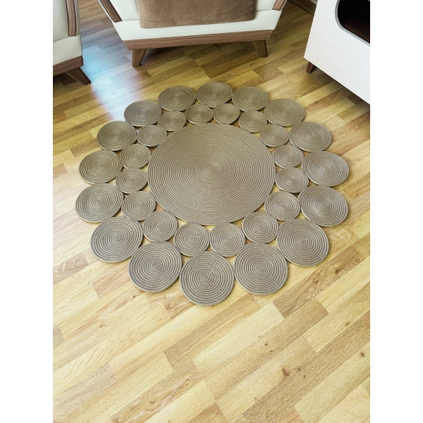 El Örmesi Yıkanabilir Çift Taraflı Oturma Odası Salon Mutfak Halısı Jüt Hasır Yolluk Halı Kilim