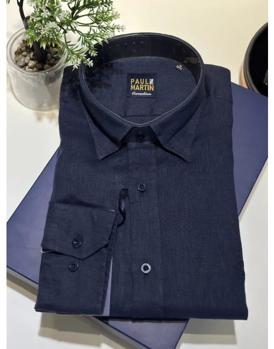 PAUL MARTİN NEW COLLECTİON SS25 HAM KETEN ER GÖMLEK-PM3617-009