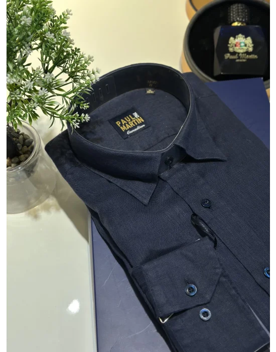 PAUL MARTİN NEW COLLECTİON SS25 HAM KETEN ER GÖMLEK-PM3617-009