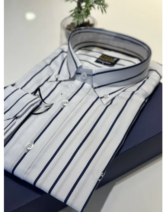 PAUL MARTİN S25 NEW COLLECTİON ŞERİT ÇİZGİLİ SATEN ER GÖMLEK-pm3558R5--587