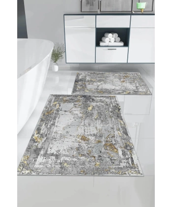 Olivia Digital Baskı Yıkanabilir Kaymaz Taban 2li Banyo Paspas Takımı 60x100-50x80