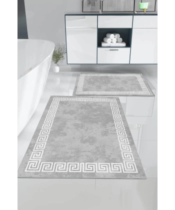Olivia Digital Baskı Yıkanabilir Kaymaz Taban 2li Banyo Paspas Takımı 60x100-50x80