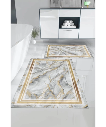 Olivia Digital Baskı Yıkanabilir Kaymaz Taban 2li Banyo Paspas Takımı 60x100-50x80