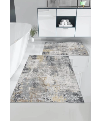 Olivia Digital Baskı Yıkanabilir Kaymaz Taban 2li Banyo Paspas Takımı 60x100-50x80