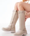 02-307 Bej Düz Topuklu Günlük Bayan Binici Çizme
