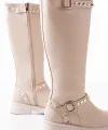 02-307 Bej Düz Topuklu Günlük Bayan Binici Çizme
