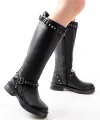 02-307 Siyah Düz Topuklu Günlük Bayan Binici Çizme