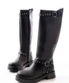 02-307 Siyah Düz Topuklu Günlük Bayan Binici Çizme