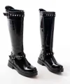 02-307 Siyah Rugan Düz Topuklu Günlük Bayan Binici Çizme