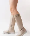 02-312 Bej Toka Aksesuarlı Fermuarlı Günlük Kadın Çizme